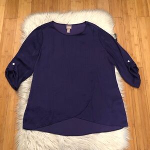 Chico’s Satin Drapy Purple 3/4 Sleeves Womens Blouse Dress Shirt, size 12